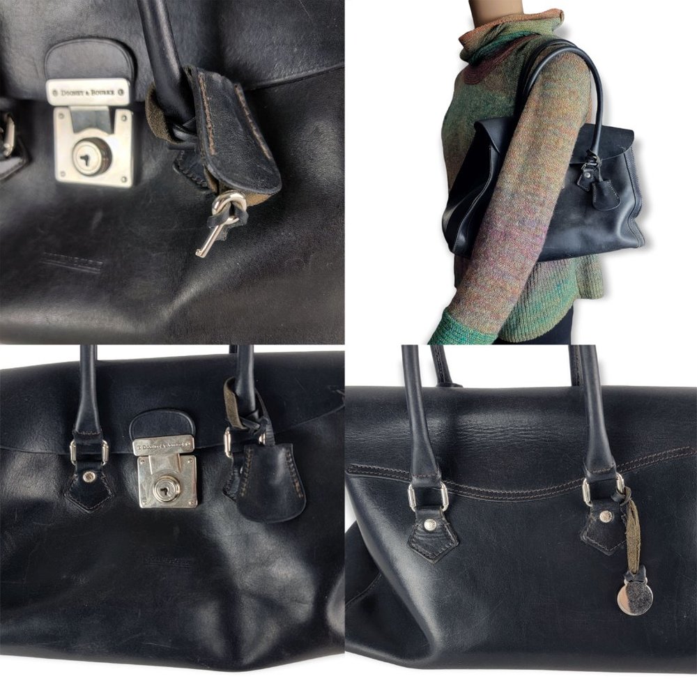 Vintage Dooney & Bourke Black Leather Satchel Bag with Key and Lock Italy - Picture 15 of 16